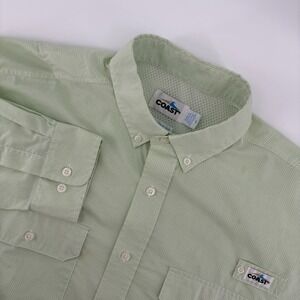 Coast Pawleys Island Marina Fishing Shirt Mens Large Green Plaid Vented